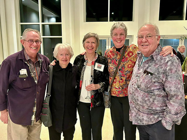 Jerry Shulz, Polly Feitzenger, Beth Child, Rita Landrum, and Daniel Angerstein enjoy the artist reception